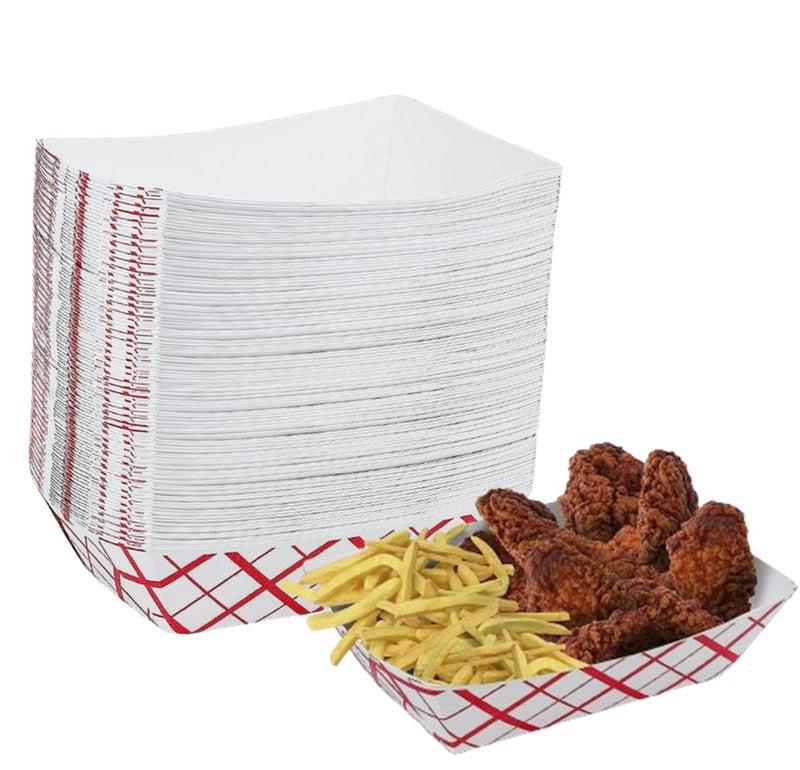 Mr. Miracle Mr Miracle Paper Food Trays, Red & White Checkered Paper. Extra Large (5LB). 100 Pack, Disposable, Recyclable Serving Boats.For Condiments, Snacks & Concession Food, Grease Ressistant - Image 1